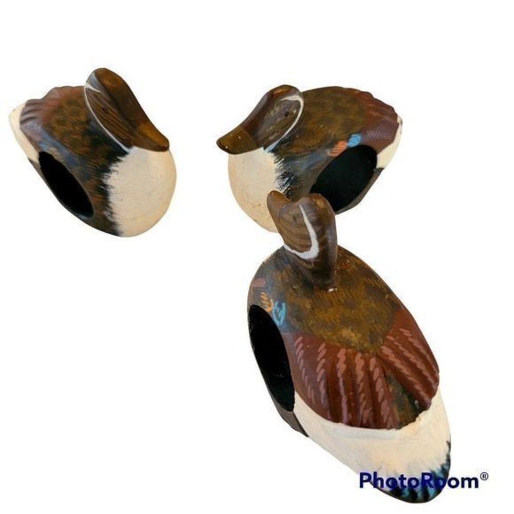 VINTAGE DUCK MALLARD Napkin‎ Holders Wooden Set of 3 MCM
